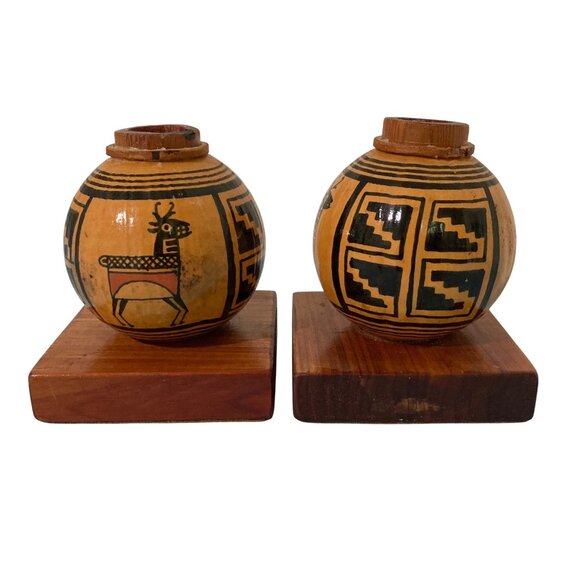 Native American Gourd Candle Candlestick Holders Deer Pueblo Inspired Design - Picture 4 of 7